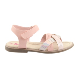 Sandałki dziewczęce metaliczne American Club GC23 różowe