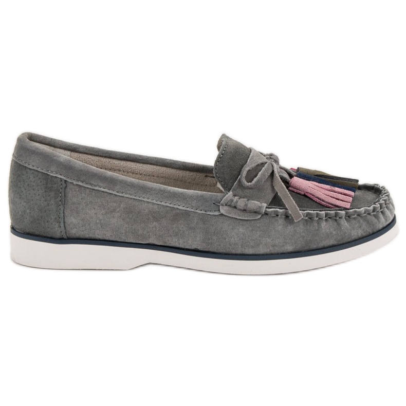 Filippo Skórzane Mokasyny Z Frędzlami szare