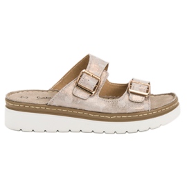 Filippo Wygodne Skórzane Klapki brązowe żółte