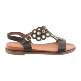 Sandały damskie czarne cyrkonie Sergio Leone