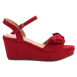SHELOVET Sandałki Na Platformie czerwone