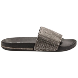 Best Shoes Klapki Z Cyrkoniami czarne