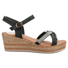 SHELOVET Lekkie Sandałki Na Koturnie czarne