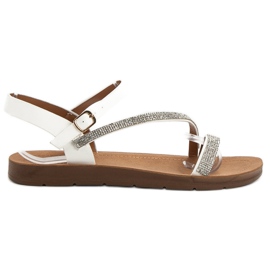 Camo Sandałki Z Cyrkoniami białe