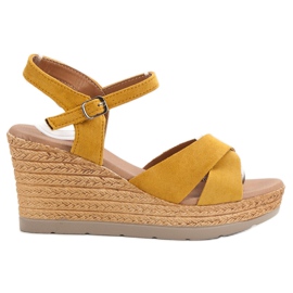 SHELOVET Musztardowe Sandałki żółte