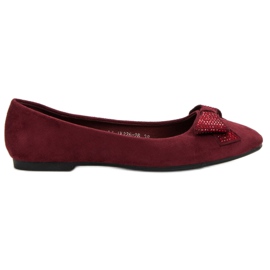 Best Shoes Bordowe Baleriny czerwone