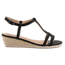 Kylie Wygodne Sandałki Na Koturnie czarne