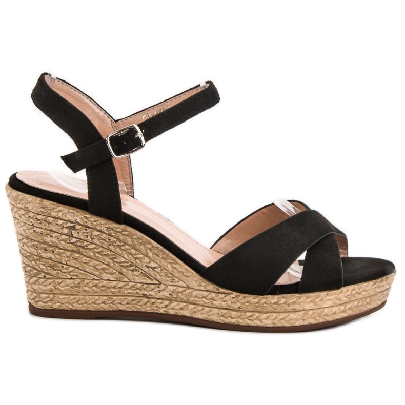 Best Shoes Czarne Sandałki Na Koturnie