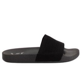 Klapki z dzianinowym paskiem czarne PT-110 Black