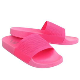 Klapki z dzianinowym paskiem różowe PT-110 Fuchsia