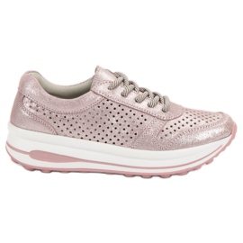 Filippo Skórzane Półbuty Z Brokatem różowe