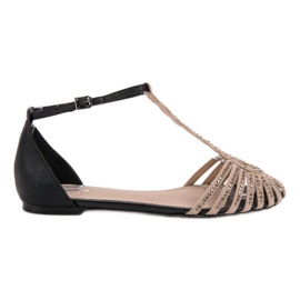 SHELOVET Modne Sandałki Z Cyrkoniami czarne brązowe