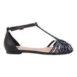 SHELOVET Modne Sandałki Z Cyrkoniami czarne niebieskie