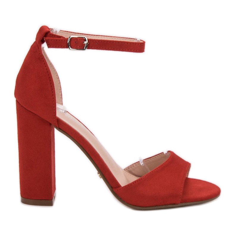 Ideal Shoes Wygodne Sandałki Na Obcasie czerwone