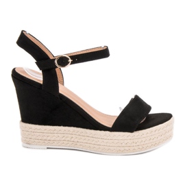 Ideal Shoes Stylowe Sandałki Na Koturnie czarne