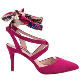 Milaya Szpilki Wiązane Wstążką różowe