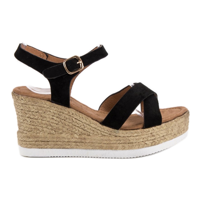 JESSY ROSS Czarne Zamszowe Sandałki