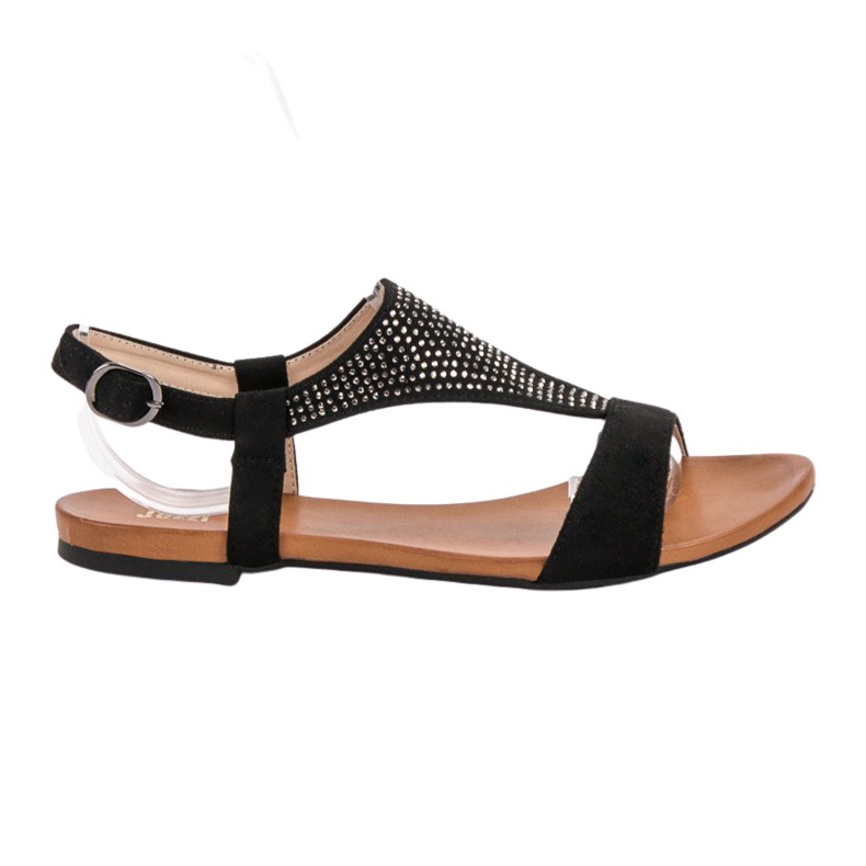 SHELOVET Sandałki Z Kryształkami czarne