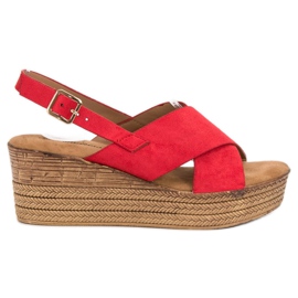 Primavera Czerwone Sandały Na Koturnie
