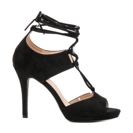 SHELOVET Wiązane Szpilki Open Toe czarne