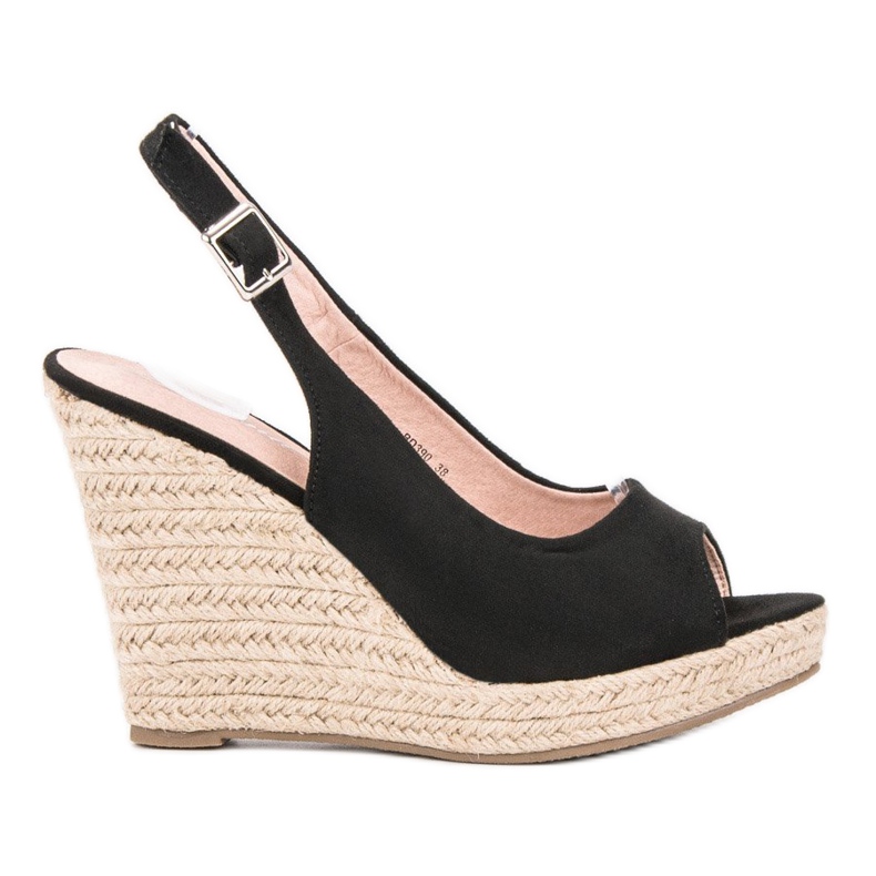 Renda Modne Zamszowe Sandałki czarne