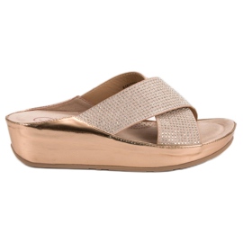 Kylie Klapki Na Koturnie brązowe