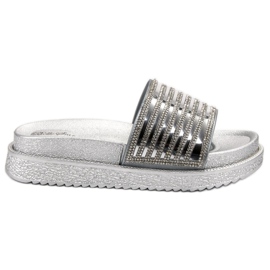 Bello Star Klapki Z Kryształkami szare