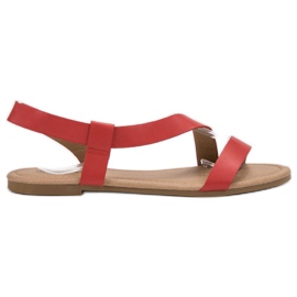 Primavera Wsuwane Płaskie Sandałki czerwone