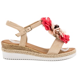 SHELOVET Zamszowe Sandałki Z Kwiatami brązowe