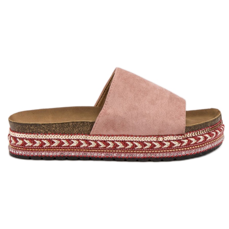 Jumex Zdobione Klapki Na Platformie różowe