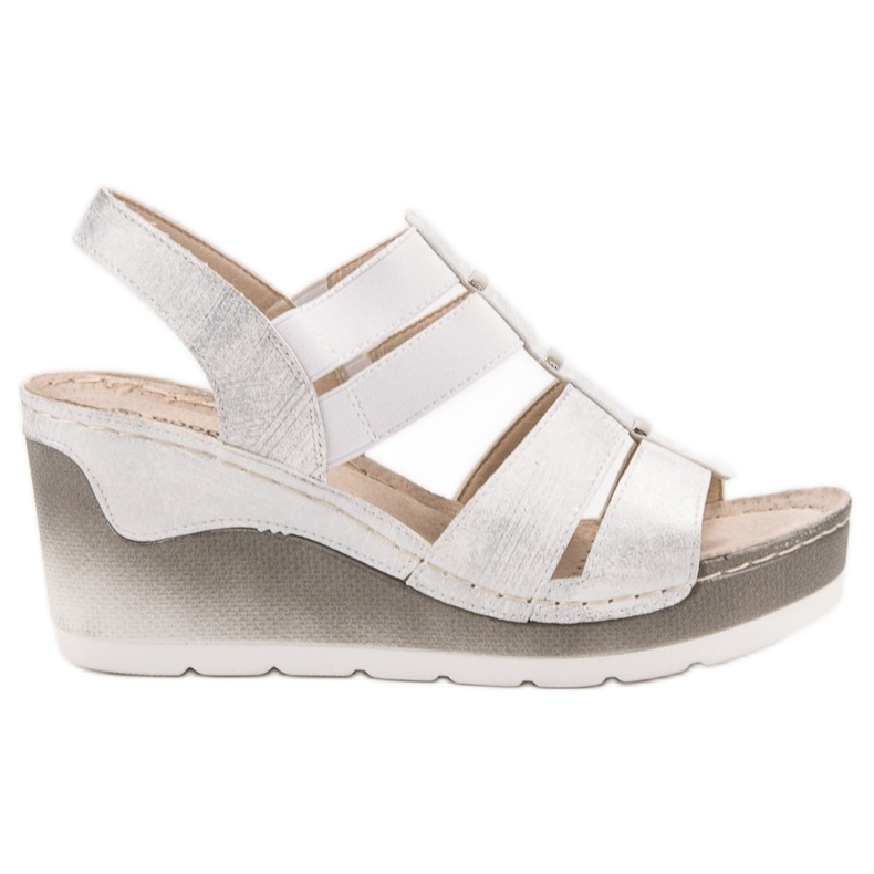 Goodin Wygodne Sandały Na Koturnie białe szare