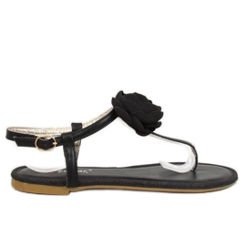 Sandałki japonki z kwiatem czarne T314P Black