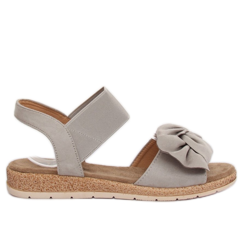 Sandałki damskie z kokardą szare F3055 Grey