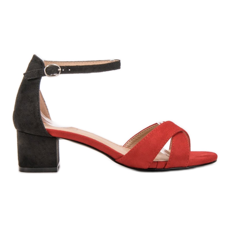 Best Shoes Stylowe Sandały Na Obcasie czarne czerwone