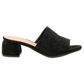 Zamszowe Klapki Na Słupku VINCEZA czarne