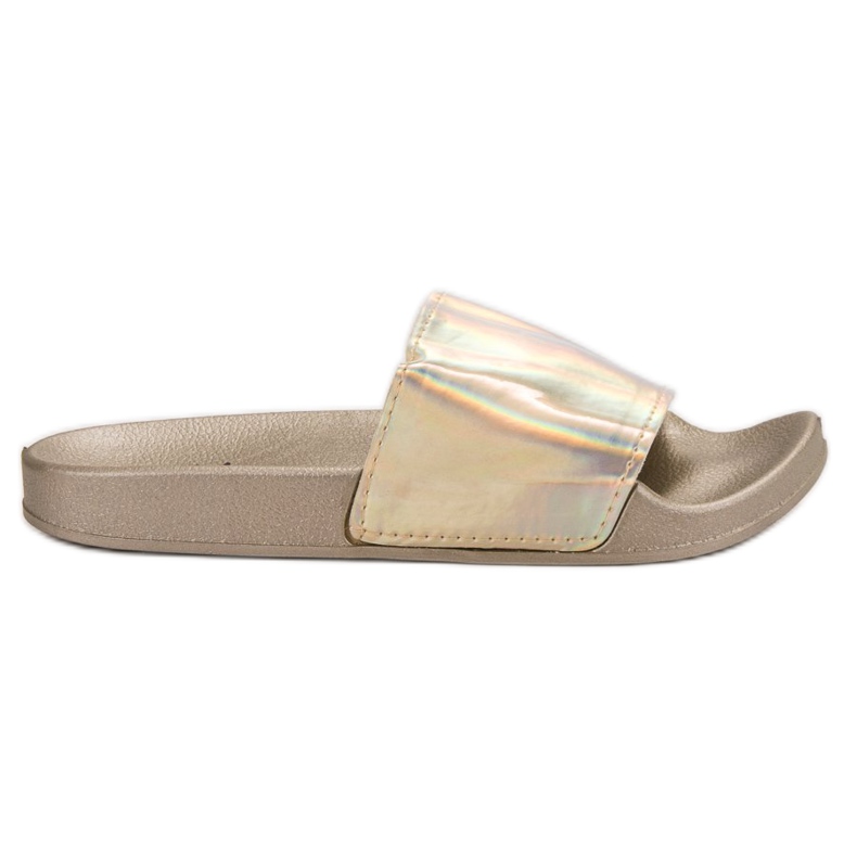 Small Swan Modne Złote Klapki beżowy