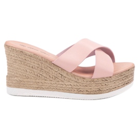 Bello Star Klapki Na Koturnie różowe