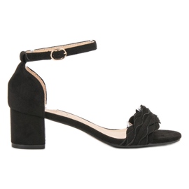 SHELOVET Klasyczne Sandałki Z Falbanką czarne