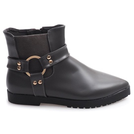 Ocieplane Eleganckie Botki Z Klamrą HW14 Szary szare