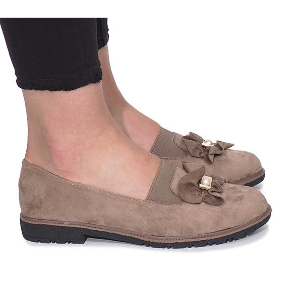 Khaki wsuwane półbuty z kokardą Pearl Inside wielokolorowe zielone