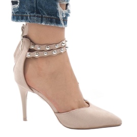 Beżowe szpilki sandałki B-51 beżowy