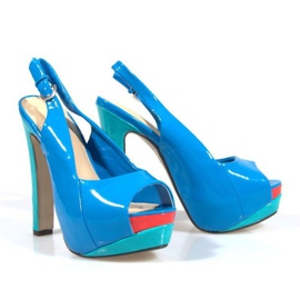 Czółenka Sandały Na Platformie A8030 Błękitny niebieskie