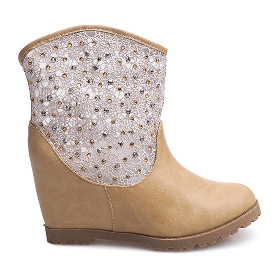 Ażurowe botki na koturnie 7010 -16 Khaki