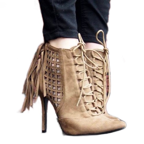 Bogato Zdobione Wysokie Sandałki 11047 Khaki