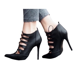 Bogato Zdobione Wysokie Sandałki 11033-1 Czarny czarne