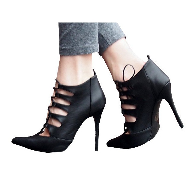 Bogato Zdobione Wysokie Sandałki 11033-1 Czarny czarne