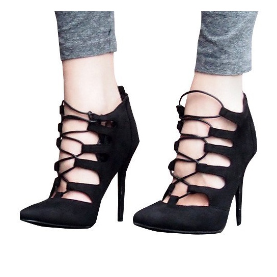 Zamszowe Botki Wysokie Sandałki 11033-1A Czarny czarne