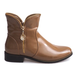 Lakierowane Ocieplane Botki QQ-47 Khaki wielokolorowe zielone