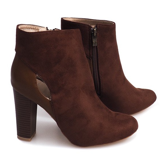 Zamszowe Botki Na Słupku Z Suwakiem T-10 Brązowy brązowe