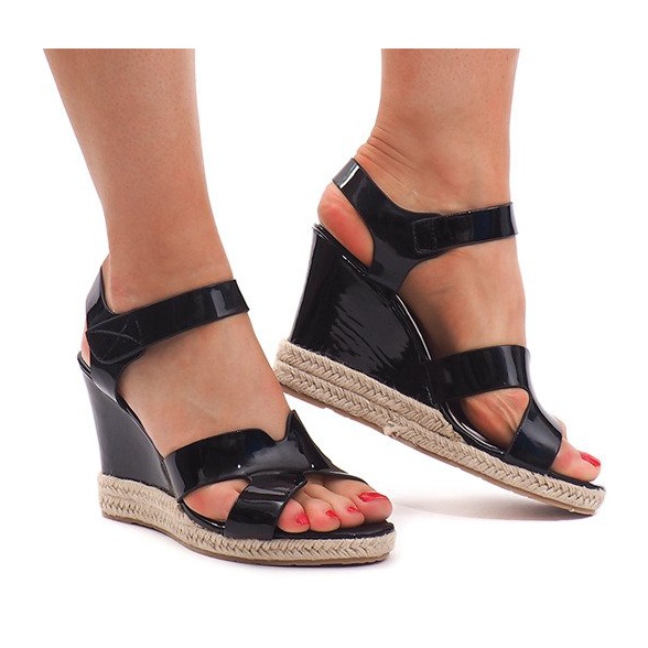 Sandały Na Koturnie 5H5670 Czarny czarne